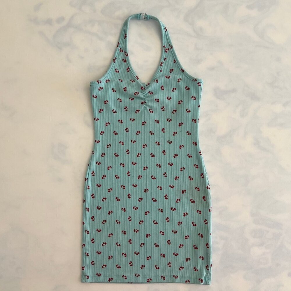 Art Class Blue & Red Cherry Ribbed Halter Girls Dress Size S 6/7